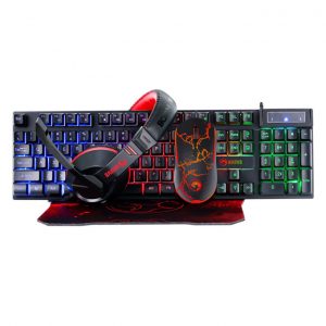 Set Tastatura+Miš+Podloga+Slušalice Marvo CM409 4in1 gejmerski set sa površinskim osvetljenjem crno/crveni